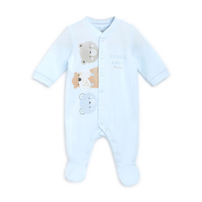 Boys Light Blue Printed Front Opening Babysuit